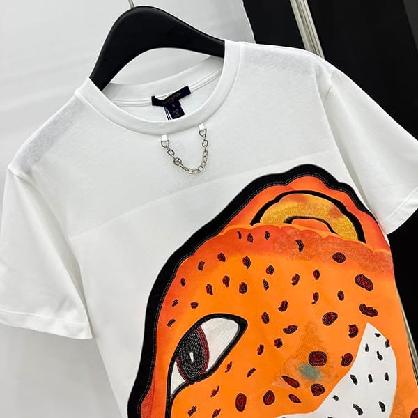 速達発送ルイヴィトン n級品 レオパード ロゴTシャツ コットン 1AFTSR